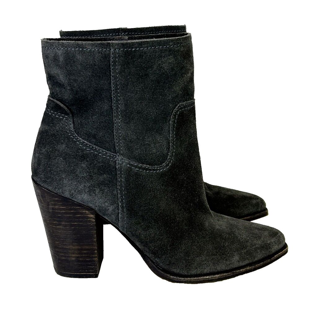 Dolce Vita Kelani Grey Suede Ankle Boots Western Heeled Booties Pointed Toe 10